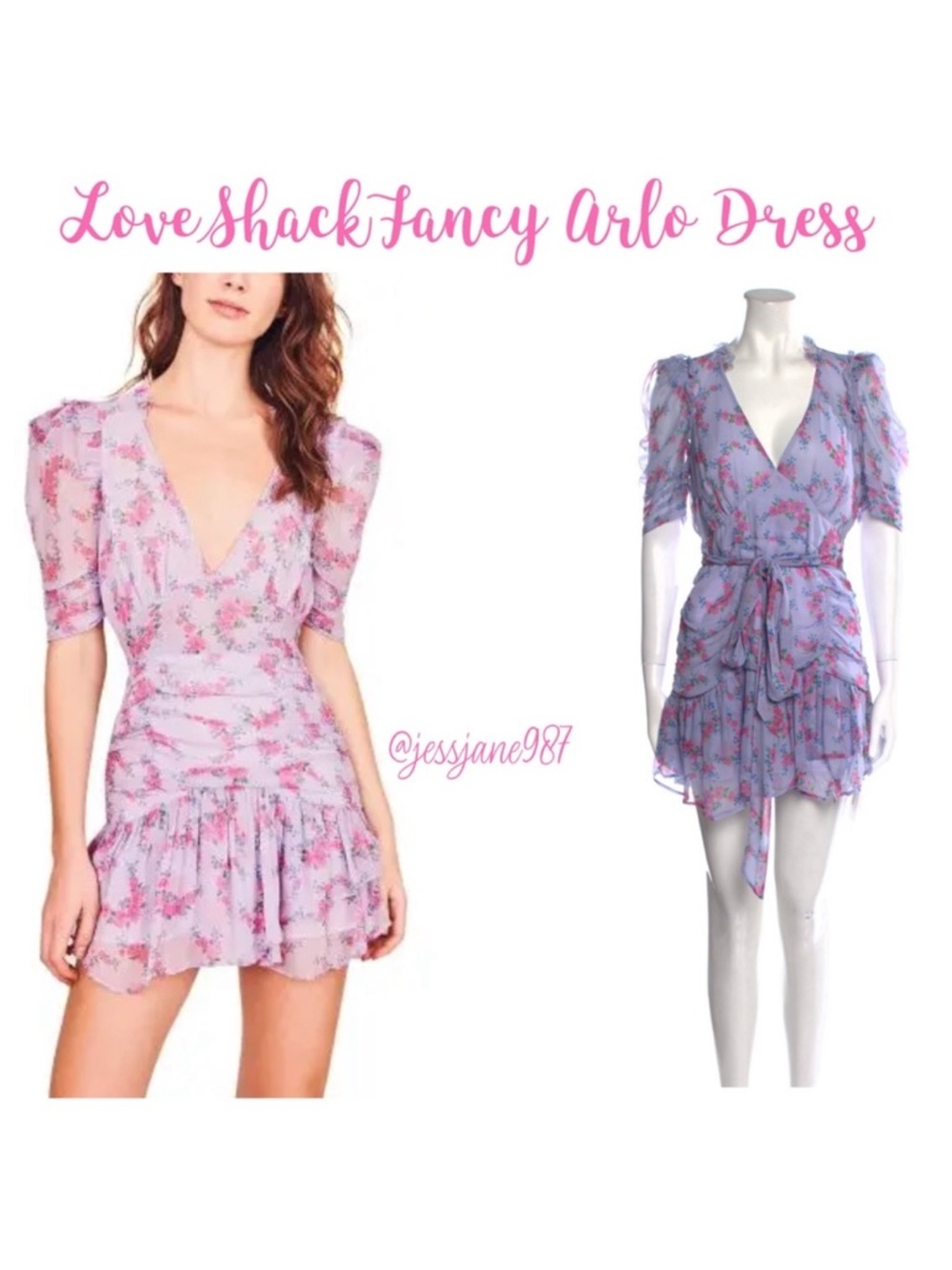 LoveShackFancy Purple Silk Arlo Mini Dress